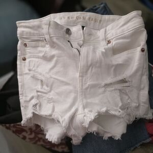 American Eagle Outfitters Women's White Distressed Shorts